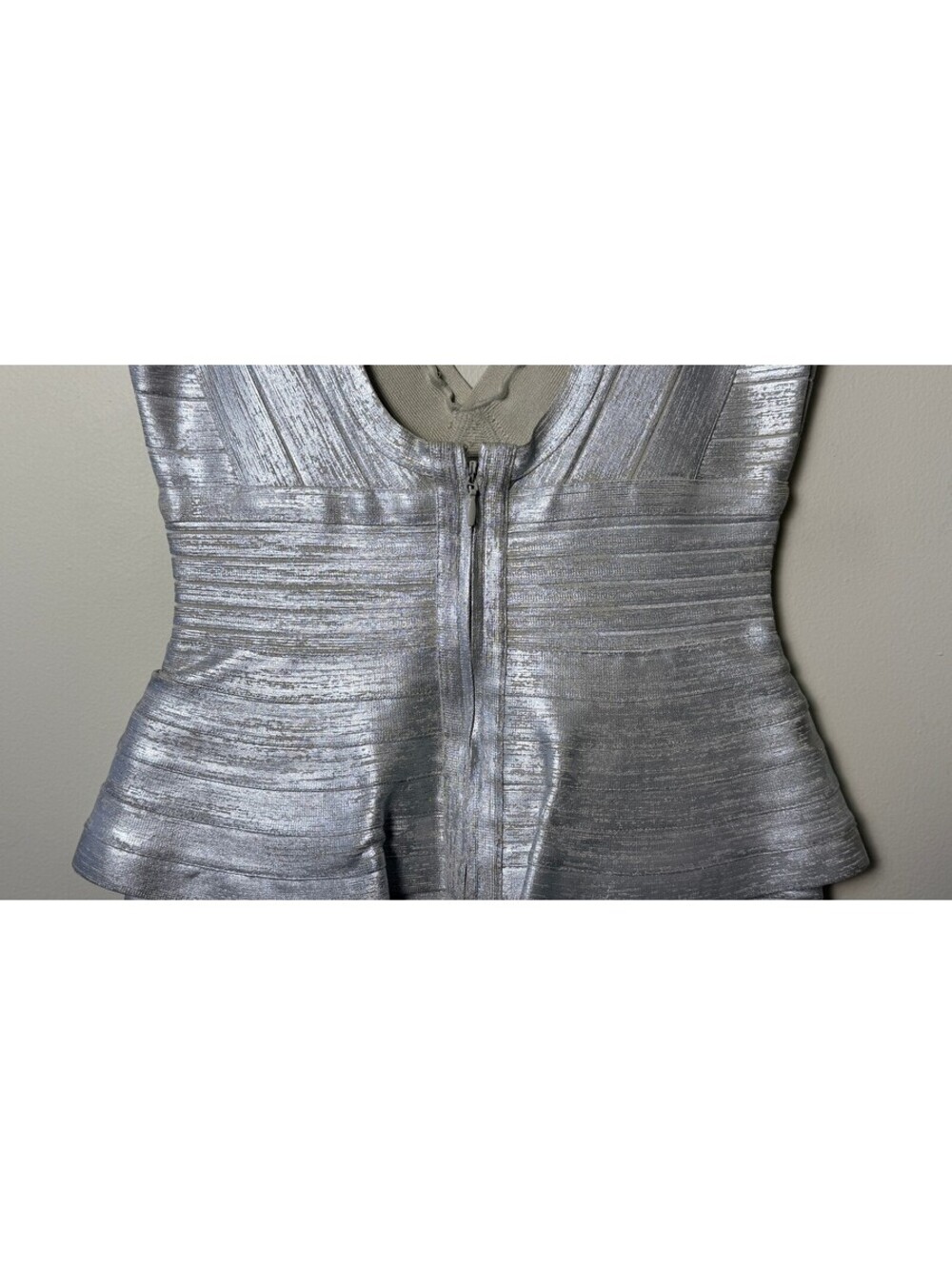 HERVE LEGER BANDAGE BODYCON MINI BONDAGE METALLIC DRESS M - Picture 7 of 13